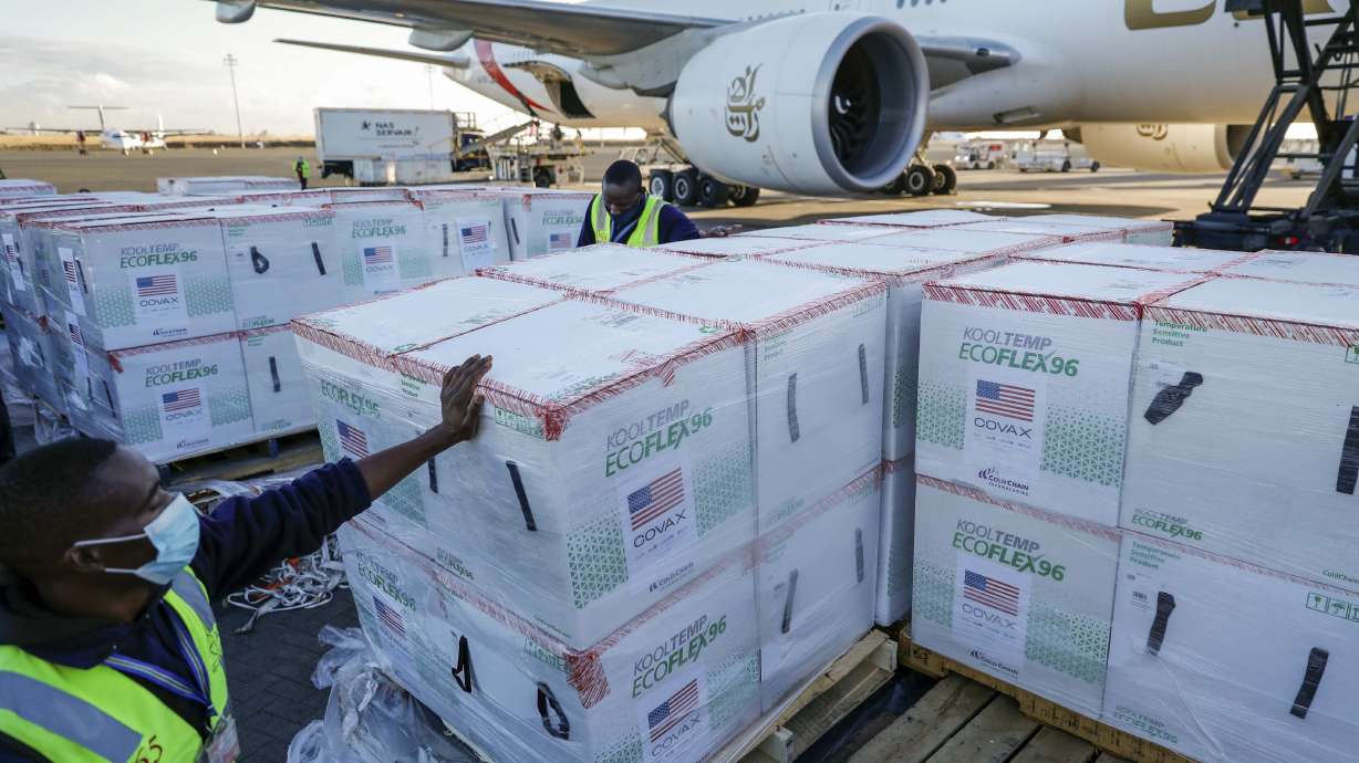Boxes of Moderna coronavirus vaccine, donated by the U.S. government via the COVAX facility, after their arrival at the airport in Nairobi, Kenya on Aug. 23, 2021. Moderna signed a memorandum of understanding with Kenya's government on Monday, for the drugmaker's first mRNA vaccine manufacturing facility in Africa, the company said.