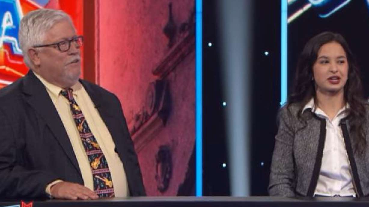 Screenshot from “You Bet Your Life” episode that aired on Feb. 17, featuring contestants Patrick Matthews and Hannah Fletcher.