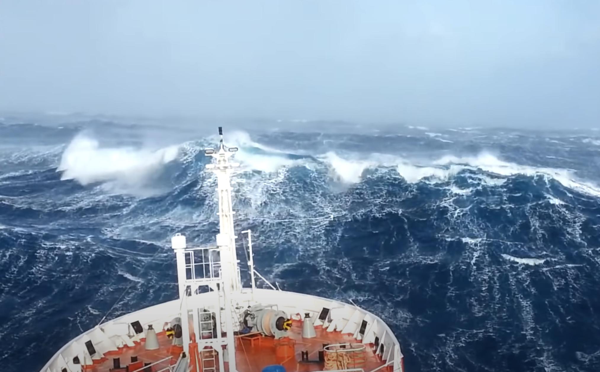 Tankers, carriers, naval ships, cruisers and passenger ferries face terrifying monster waves and hurricanes at sea in this video compiled by Licet Studios posted to YouTube in 2020.