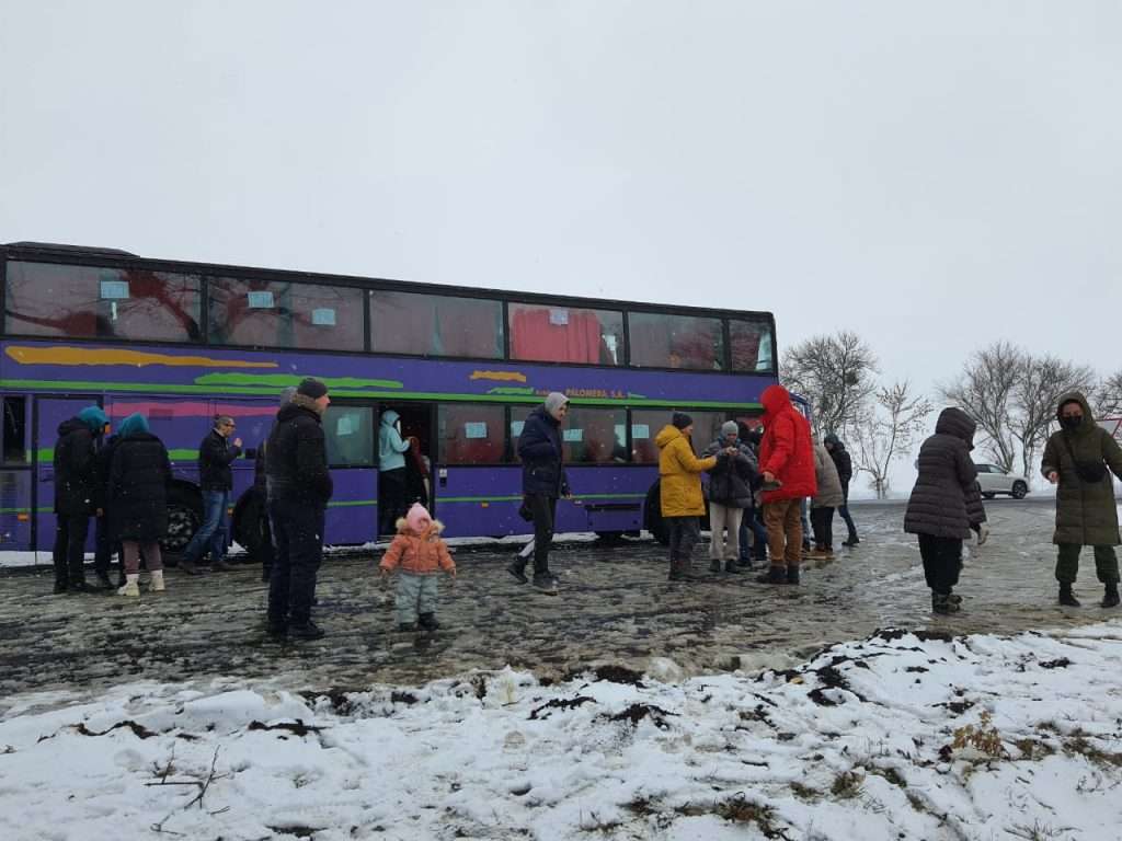 The bus Sergii Udaltsov and his family traveled on.