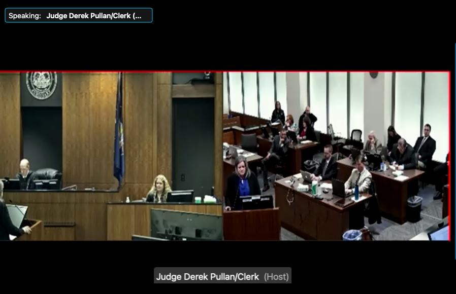 Morgan Lewis, center left, testifies during the double aggravated murder trial for Jerrod Baum on Monday in Provo's 4th District Court.