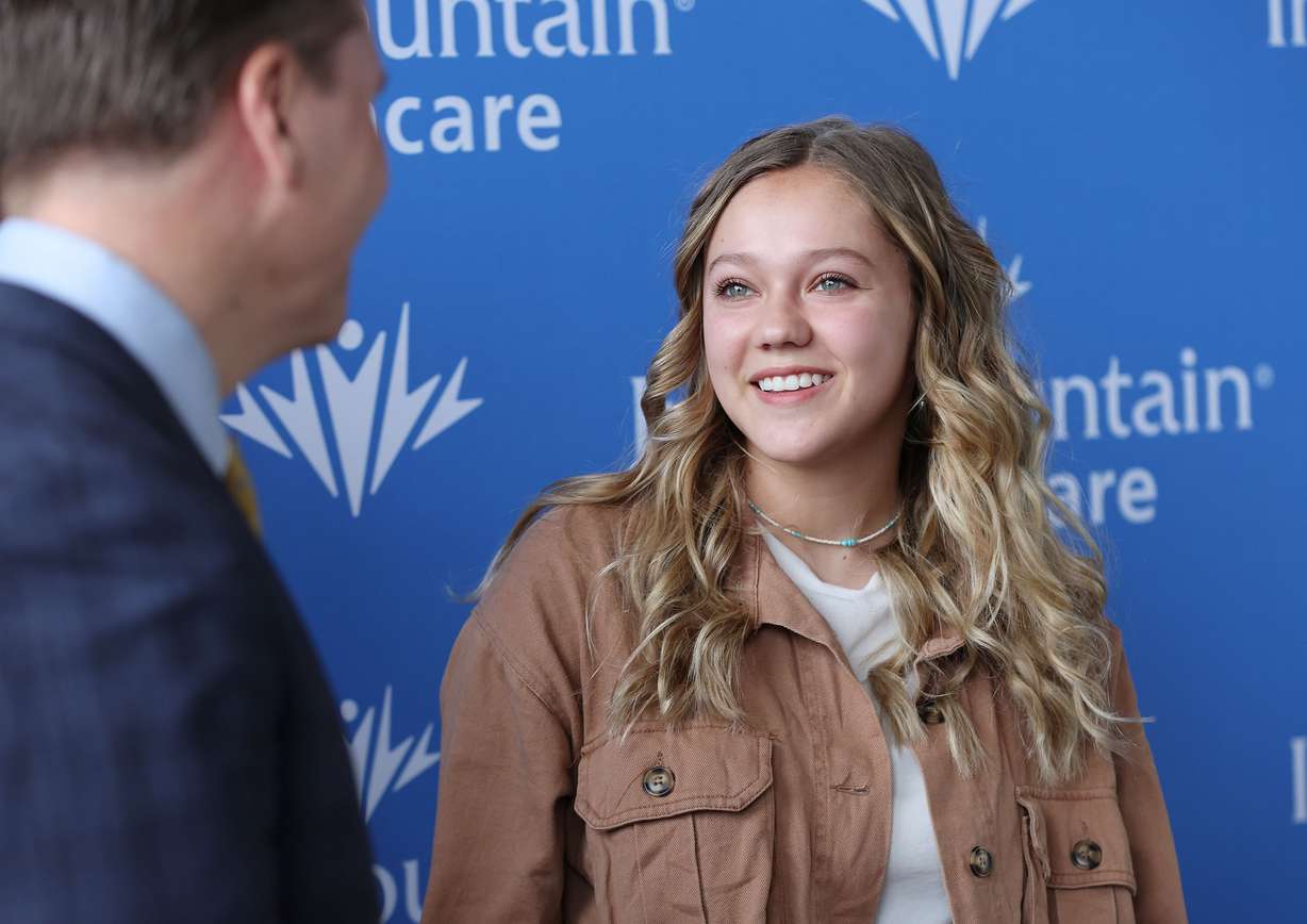 Dan Liljenquist, board chairman of Civica Rx, talks with Katherine Stewart, during a press conference at the Intermountain Healthcare Transformation Center in Murray on Tuesday. Utah-based Civica Rx announced it will begin producing affordable insulin, aiming to lower the price up to 80%.