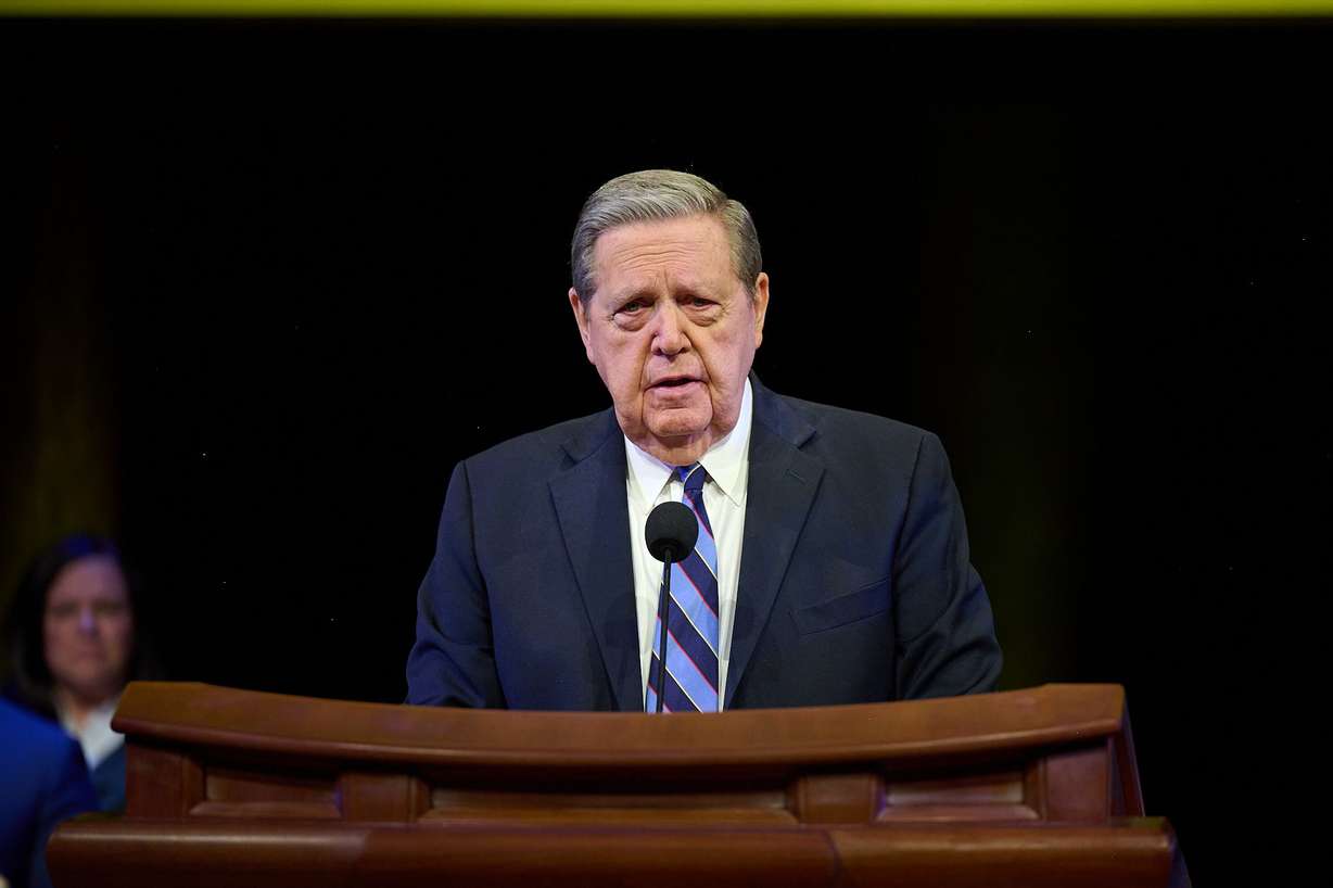 Elder Jeffrey R. Holland of the Quorum of the Twelve Apostles speaks at the inauguration of BYU-Pathway Worldwide President Brian Ashton at the Conference Center of The Church of Jesus Christ of Latter-day Saints in Salt Lake City, Utah, on March 10, 2022.