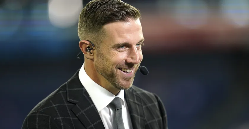ESPN personality and commentator Alex Smith before a Monday Night NFL football game between Buffalo Bills and Tennessee, Monday, Oct. 18, 2021, in Nashville, Tenn. The former Ute and NFL great will be back in Utah this month, sharing highlights and stories from his career.