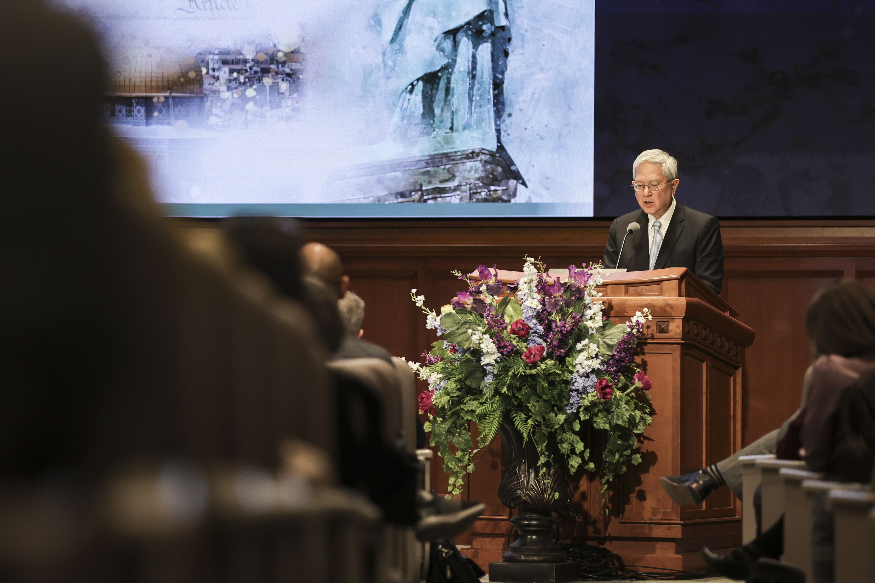 Elder Gerrit W. Gong speaks during the Church History Symposium at the Church Office Building in Salt Lake City on Friday.