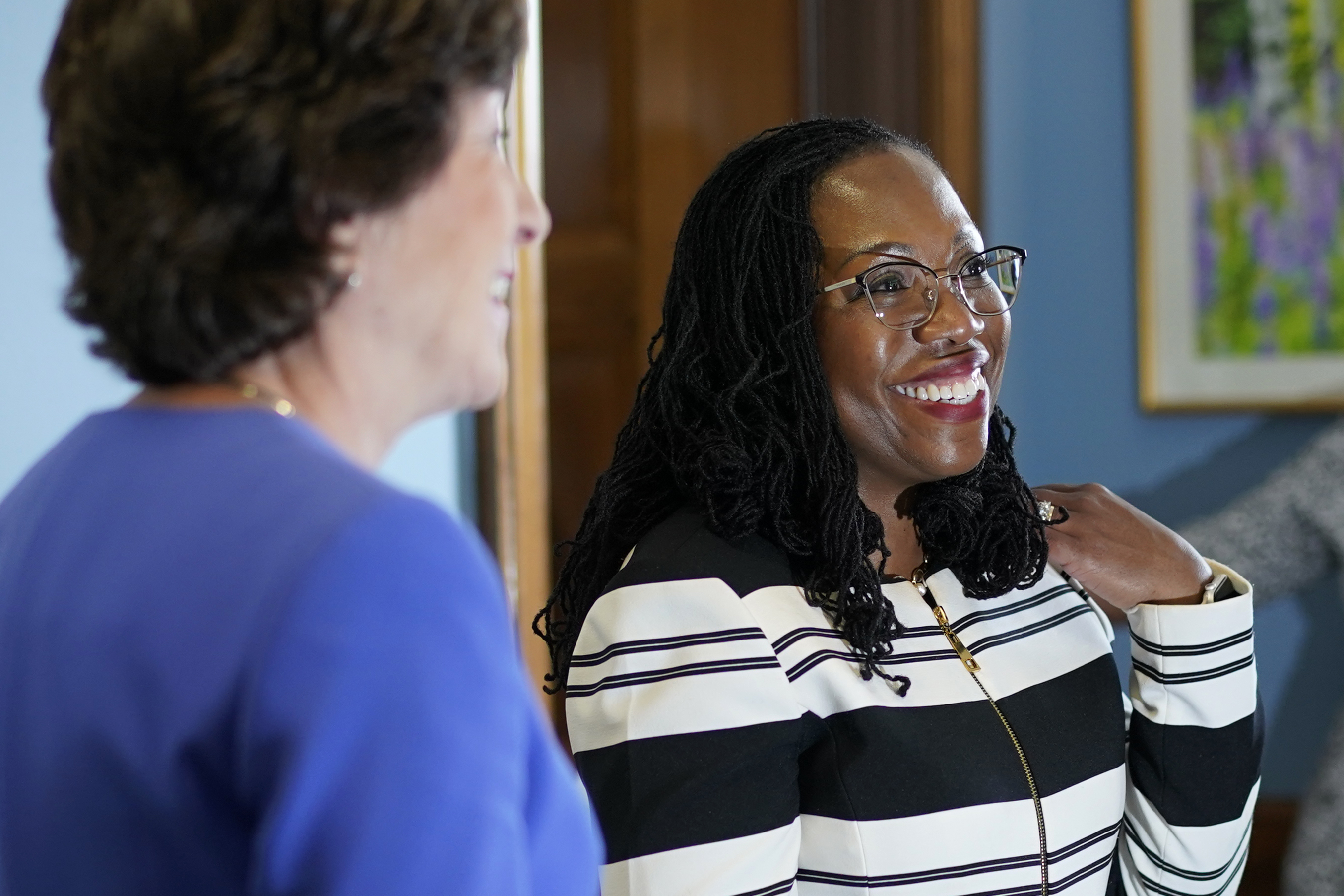 Supreme Court nominee Ketanji Brown Jackson meets with Sen. Susan Collins, R-Maine, on Capitol Hill on Tuesday.