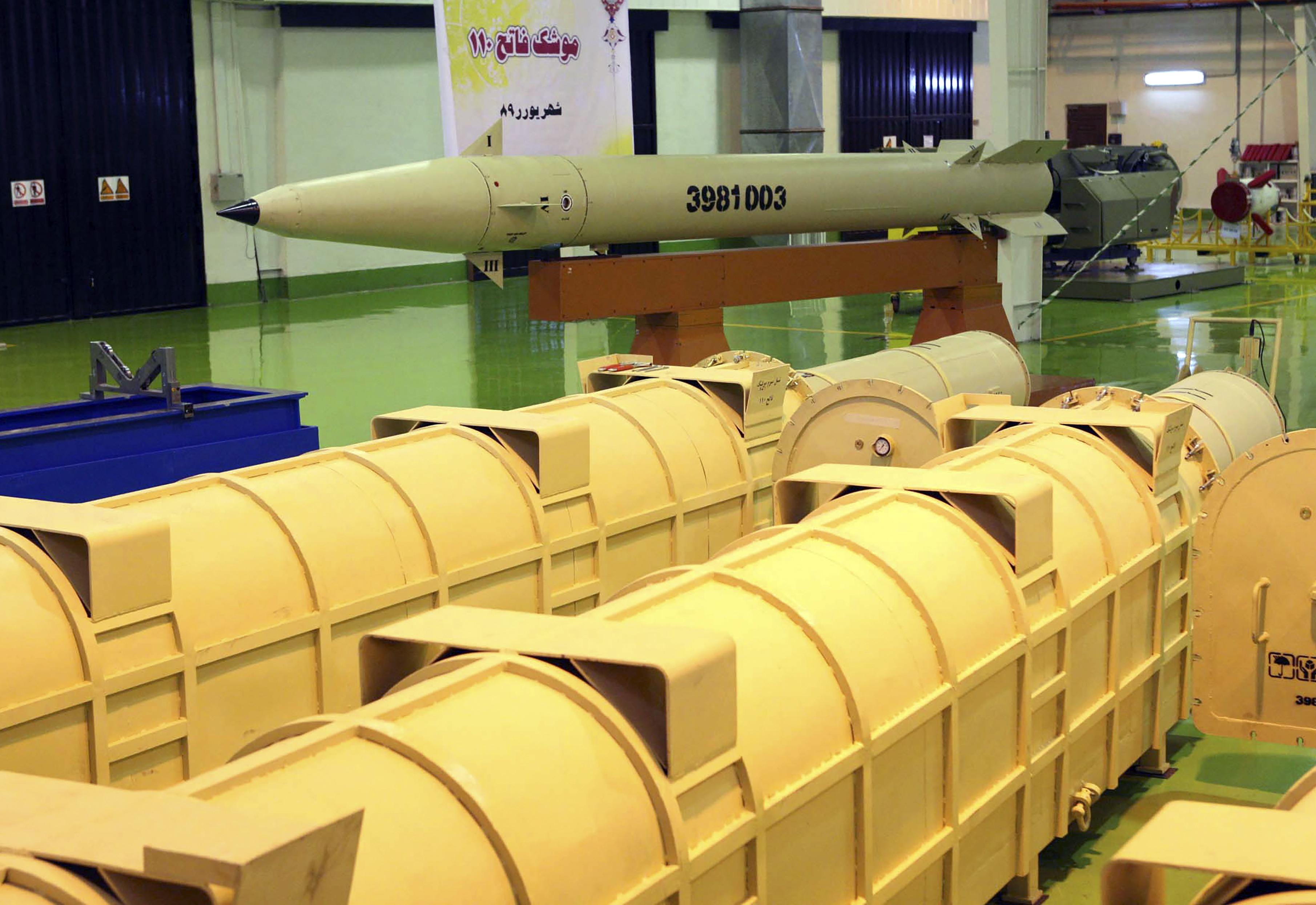 This photo released Sept. 21, 2010, by the Iranian Defense Ministry, claims to show the upgraded surface-to-surface Fateh-110 missile at an undisclosed location, in Tehran, Iran. Iran’s powerful Revolutionary Guard said on its website that it launched a missile barrage that struck early Sunday.