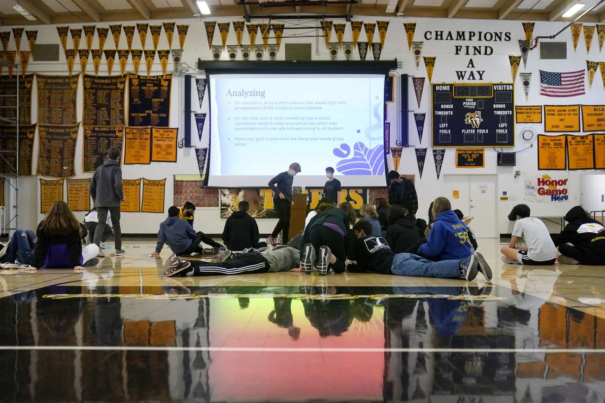 Lick-Wilmerding High School students participate in a freshmen class Public Purpose Program workshop at the high school in San Francisco, Wednesday.