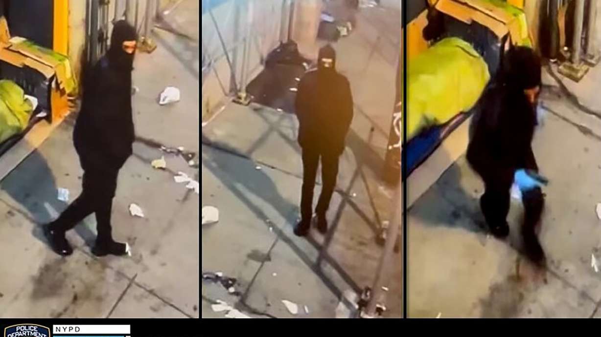 These images taken from surveillance video show a man suspected of shooting two homeless people on Saturday in New York. Police said Tuesday they arrested a suspected gunman who has been stalking homeless men in New York City and Washington D.C.