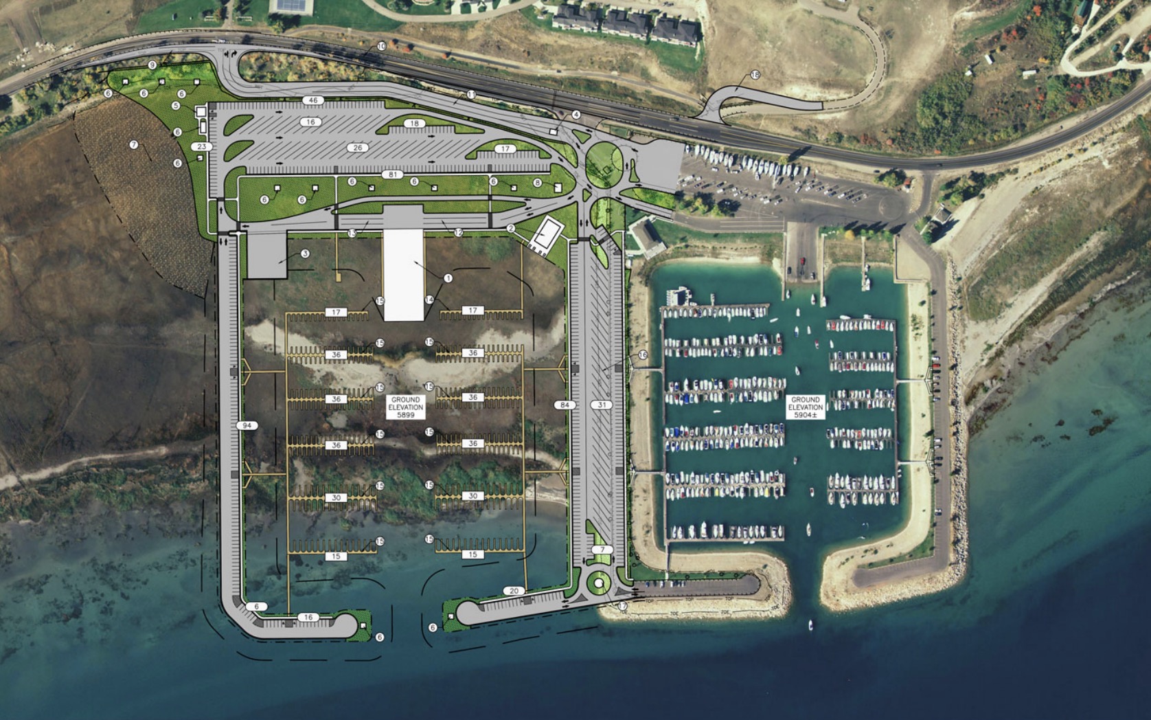 A rendering showing what the Bear Lake marina expansion will look like in relation to the current marina. The project received $60 million from the Utah State Legislature in its 2023 fiscal year budget.