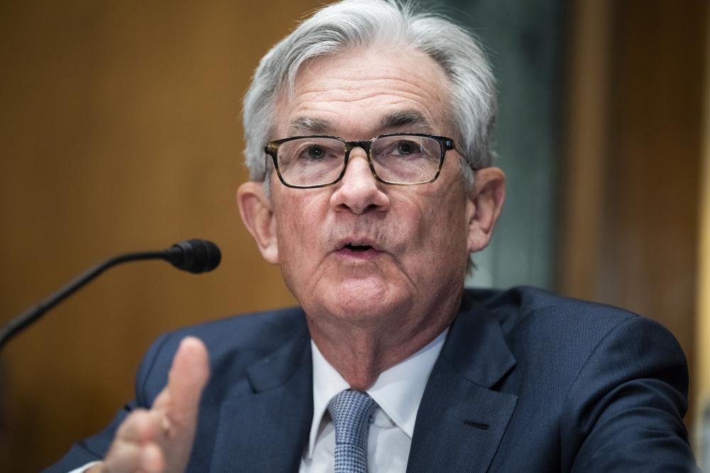 Federal Reserve Chairman Jerome Powell testifies before the Senate Banking Committee hearing, Thursday on Capitol Hill in Washington.
