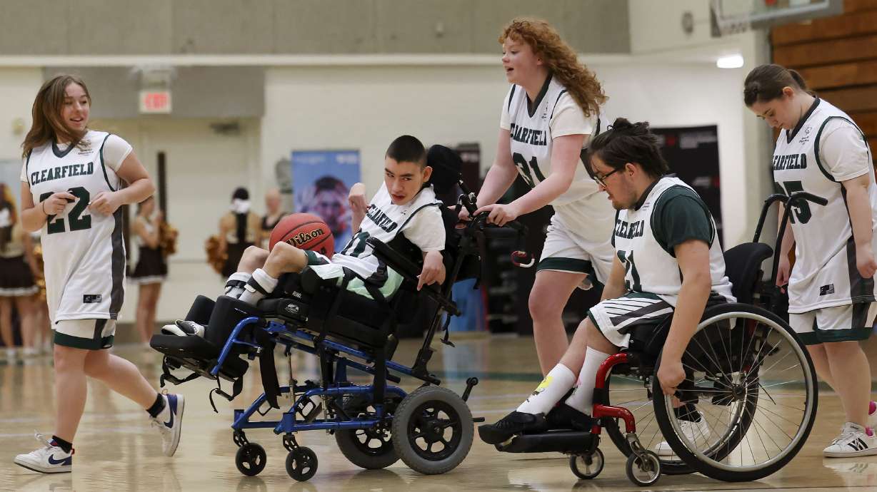 The Clearfield Falcons compete in the Special Olympics Utah Unified Sports tournament at Clearfield High School on Wednesday. Teams from eight Davis School District high schools competed in the tournament.