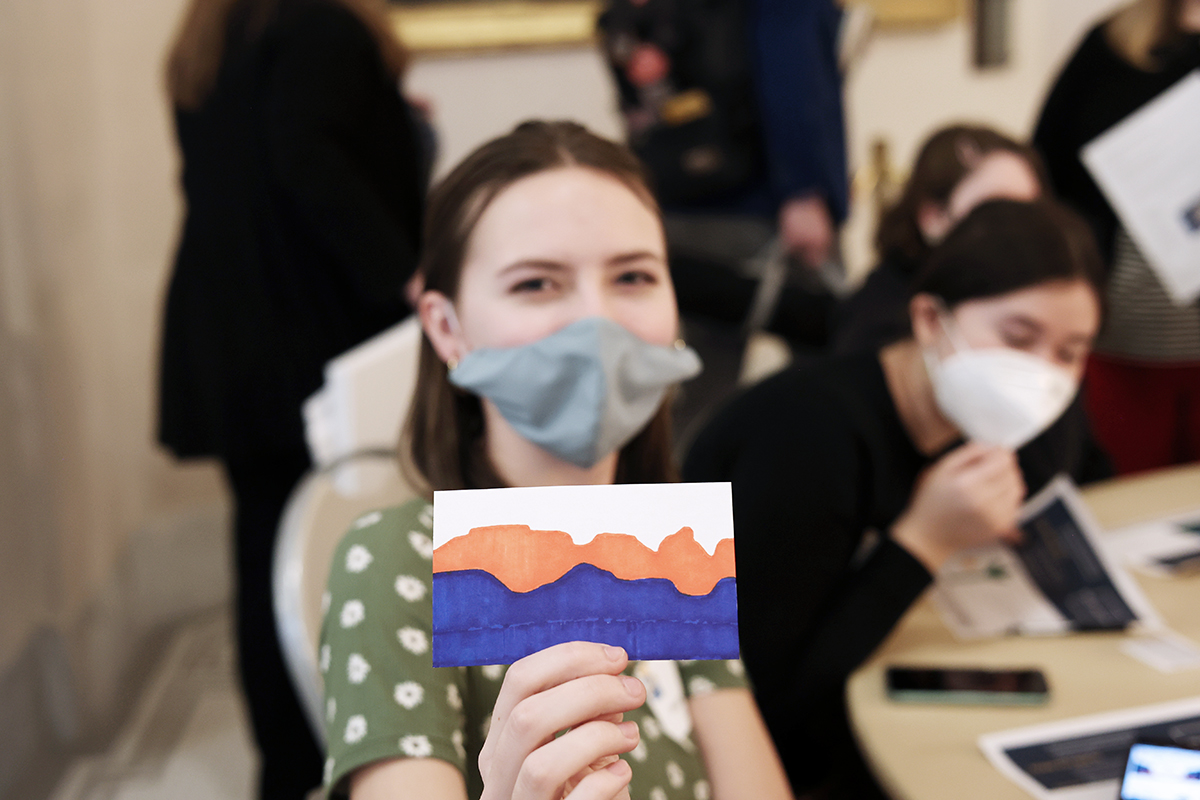 A youth student leader displays her flag design at a Utah League of Cities and Towns workshop at the Utah Capitol on Jan. 19. (Photo: Todd Anderson)