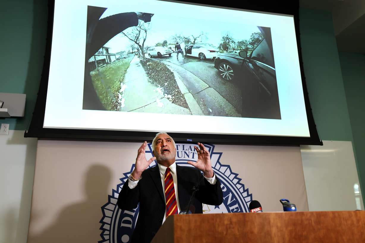 Salt Lake County District Attorney Sim Gill speaks during a press conference at the Salt Lake County District Attorney’s Office building in Salt Lake City on Friday about two agents from the State Bureau of Investigation who were were found legally justified in shooting and injuring a wanted fugitive on Dec. 17, 2020.