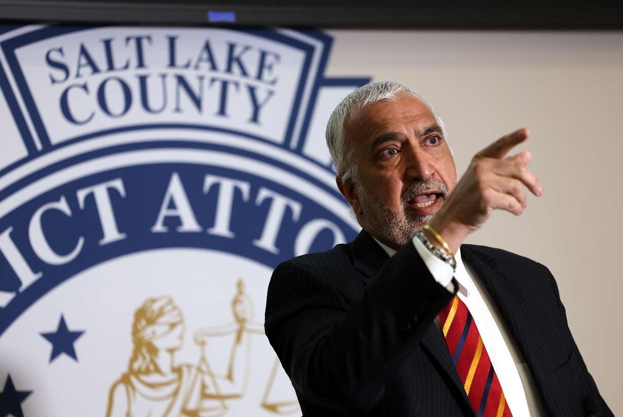 Salt Lake County District Attorney Sim Gill speaks during a press conference at the Salt Lake County District Attorney’s Office building in Salt Lake City on Friday, about two agents from the State Bureau of Investigation who were were found legally justified in shooting and injuring a wanted fugitive on Dec. 17, 2020.