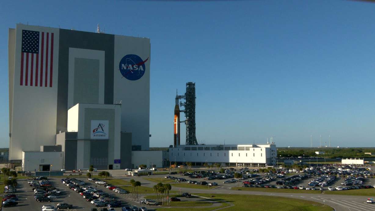 NASA’s Moon rocket is on the move at the agency’s Kennedy Space Center in Florida, rolling out of the Vehicle Assembly Building for a 4.2-mile journey to Launch Complex 39B on Thursday.