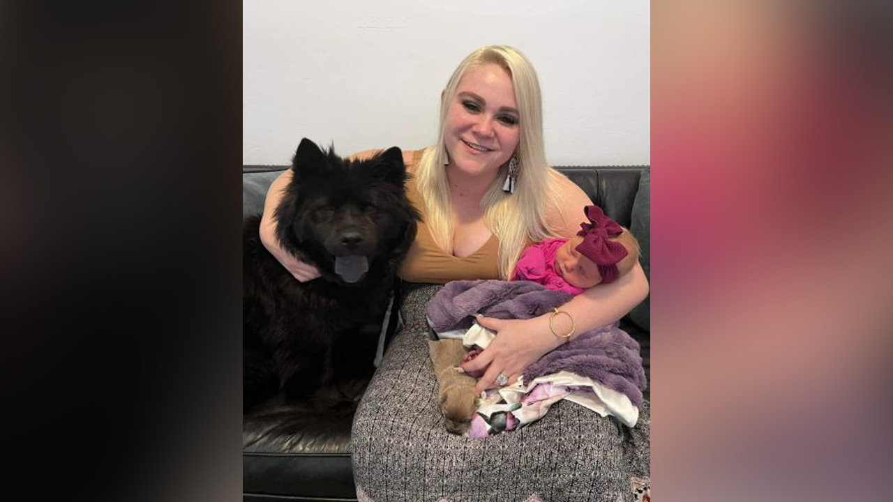 Sierra Draper of Payson gave birth to her daughter on March 14, the same day her dog Pepper delivered her second litter of puppies.