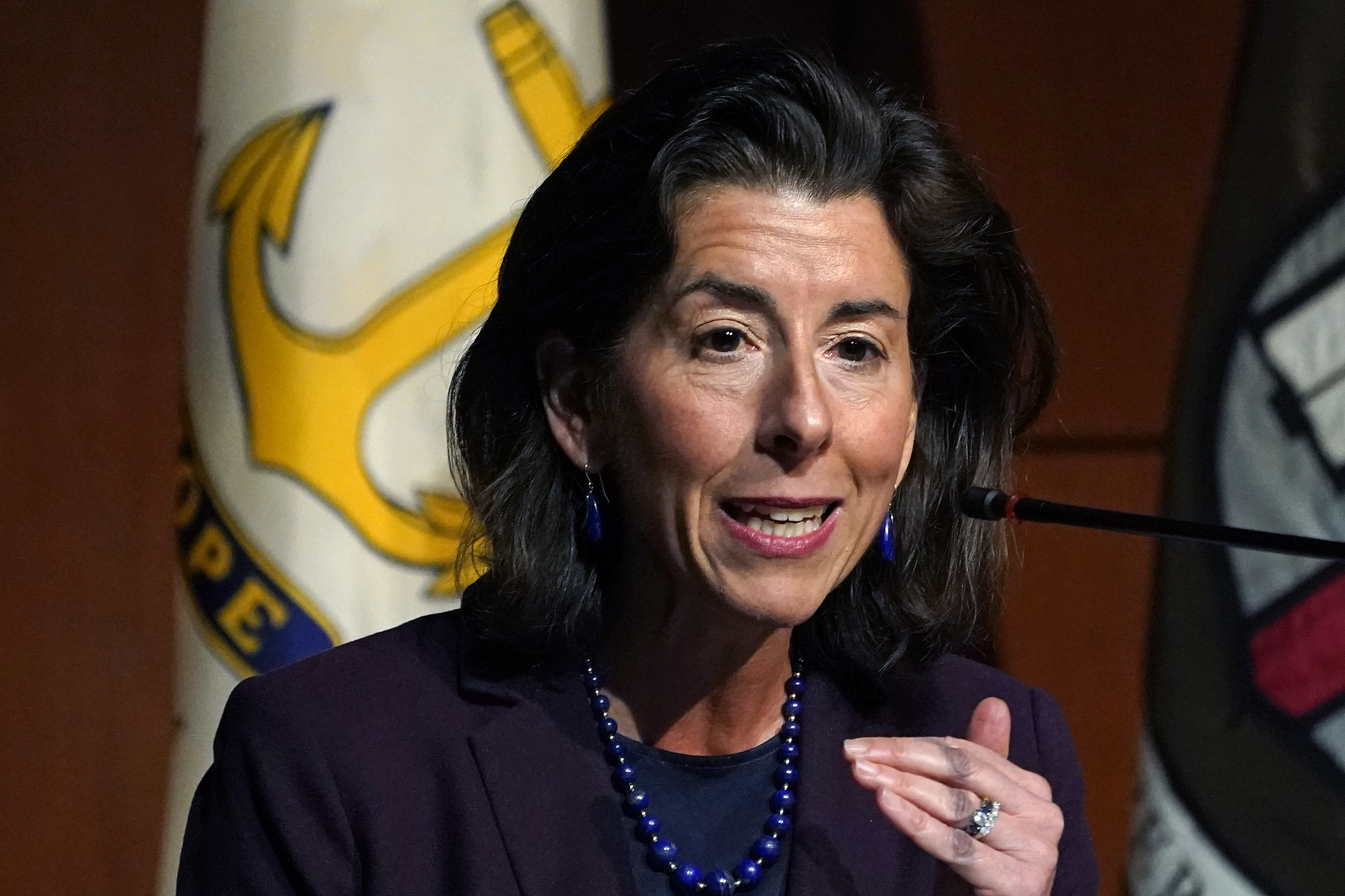 U.S. Secretary of Commerce Gina Raimondo speaks during an address at Brown University, March 15, in Providence, R.I. Just days before Russia invaded Ukraine on Feb. 24, President Joe Biden quietly dispatched a team to European Union headquarters in Belgium. Raimondo said what ultimately drove the agreement to an export ban and the groundwork to immobilize about half the foreign holdings of Russia's central bank, was the threat of Putin's imminent attack on Ukraine. 