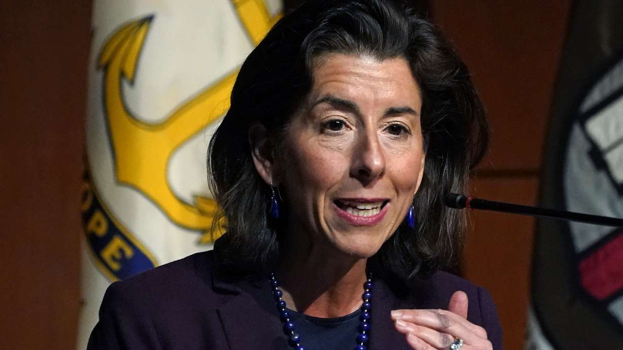U.S. Secretary of Commerce Gina Raimondo speaks during an address at Brown University, March 15, in Providence, R.I. Just days before Russia invaded Ukraine on Feb. 24, President Joe Biden quietly dispatched a team to European Union headquarters in Belgium. Raimondo said what ultimately drove the agreement to an export ban and the groundwork to immobilize about half the foreign holdings of Russia's central bank, was the threat of Putin's imminent attack on Ukraine.
