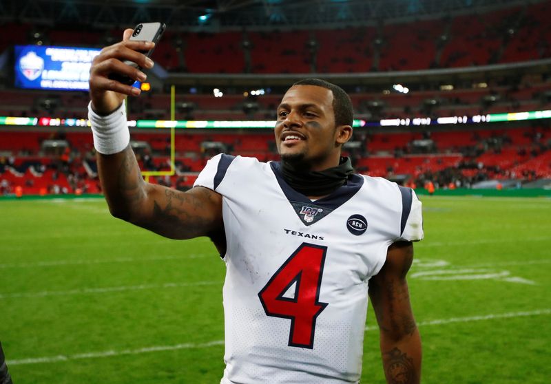 FILE PHOTO: NFL Football - Houston Texans v Jacksonville Jaguars - NFL International Series - Wembley Stadium, London, Britain - November 3, 2019  Houston Texans' Deshaun Watson at the end of the match  Action Images via Reuters/Andrew Boyers