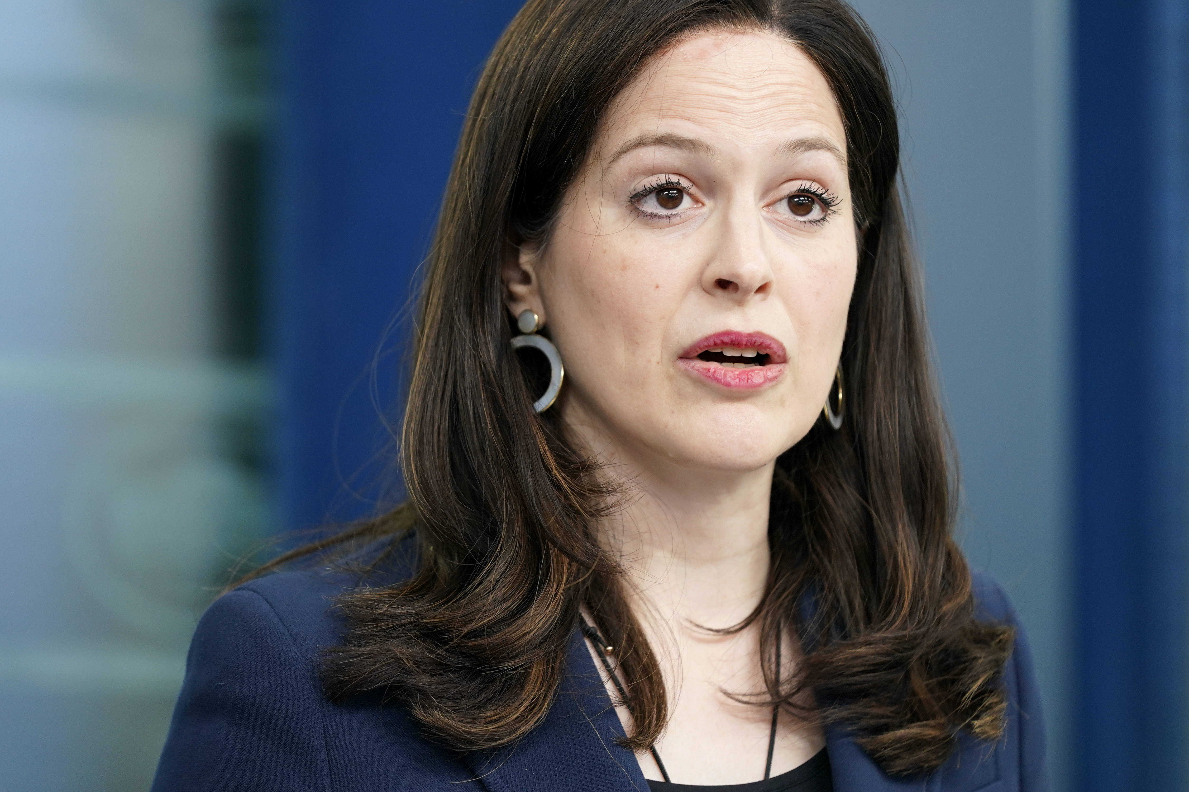 Anne Neuberger, Deputy National Security Advisor for Cyber and Emerging Technology, speaks during a press briefing at the White House, Monday.