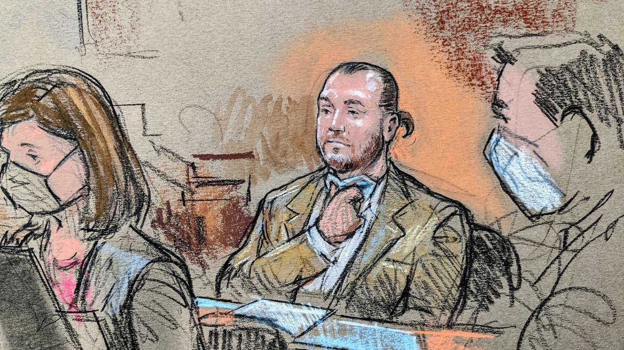 Guy Reffitt is depicted in an artist sketch in federal court in Washington on February 28.