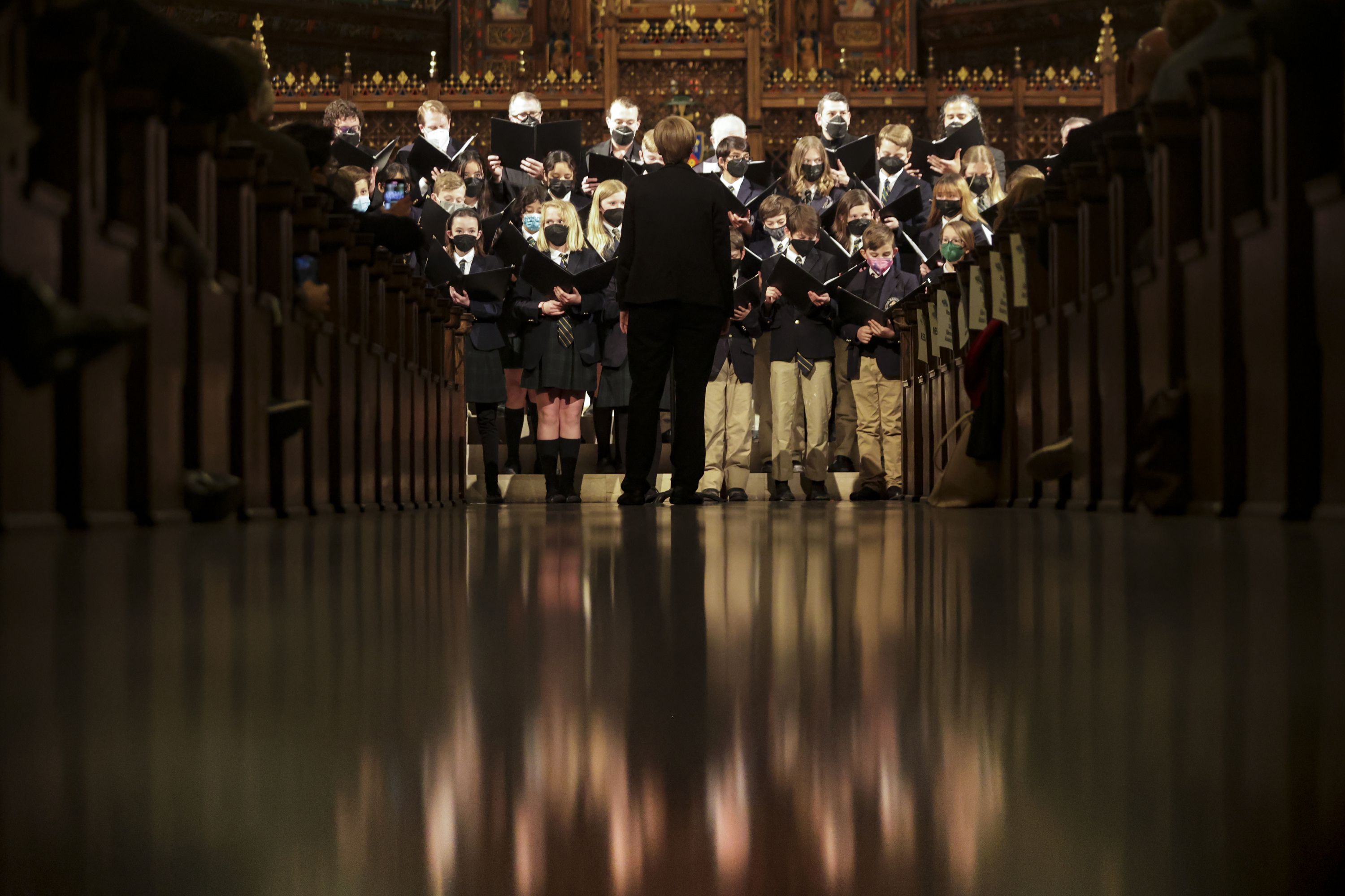 The Utah Opera Chorus and the Choristers of the Madeleine Choir School perform at the Voices for Ukraine event at the Cathedral of the Madeleine in Salt Lake City on Monday.