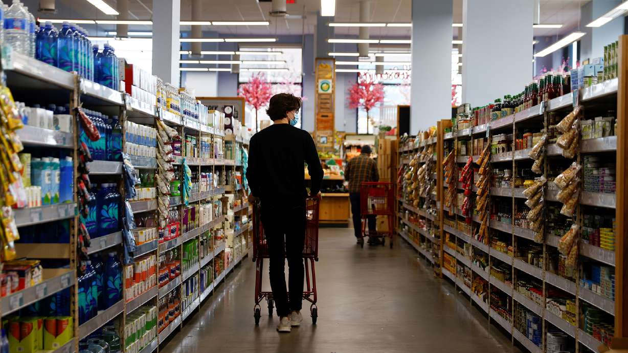 Consumers shop at a grocery store in Washington, D.C, on March 10. Food prices rose 1% in February, the largest monthly increase since April 2020.