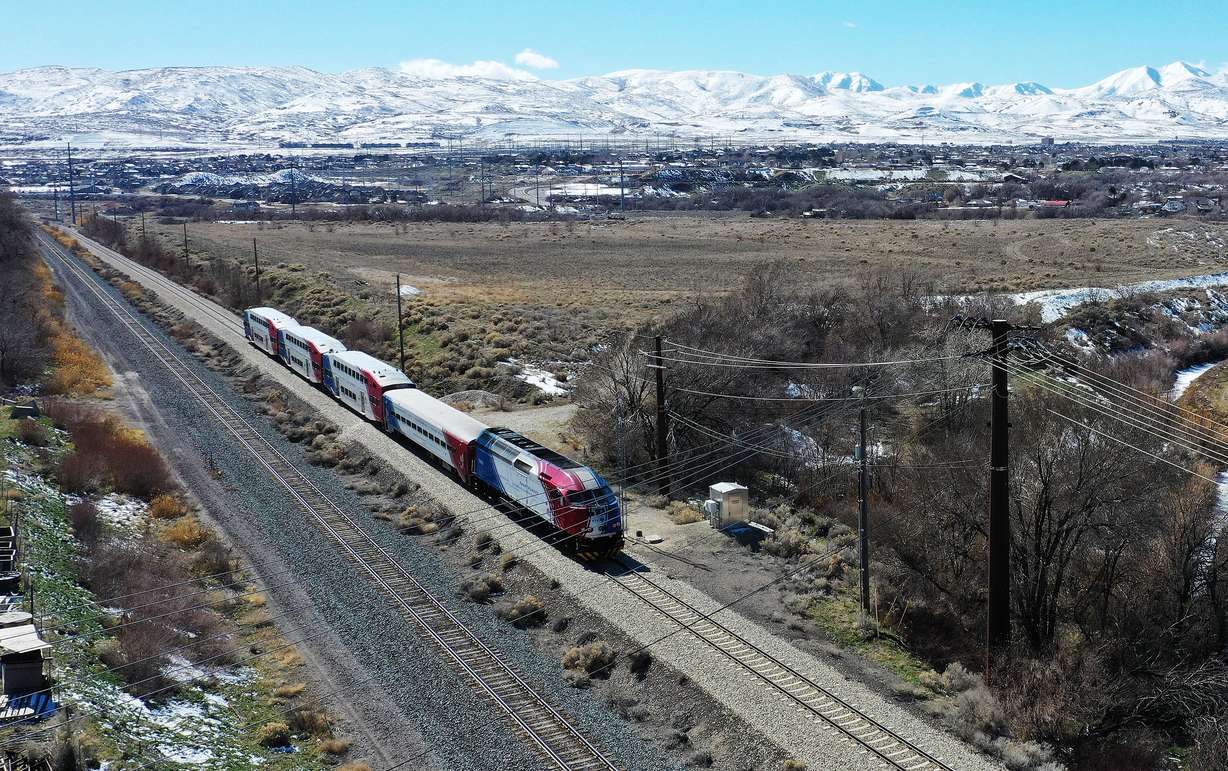 A UTA FrontRunner train travels through Bluffdale on March 10.