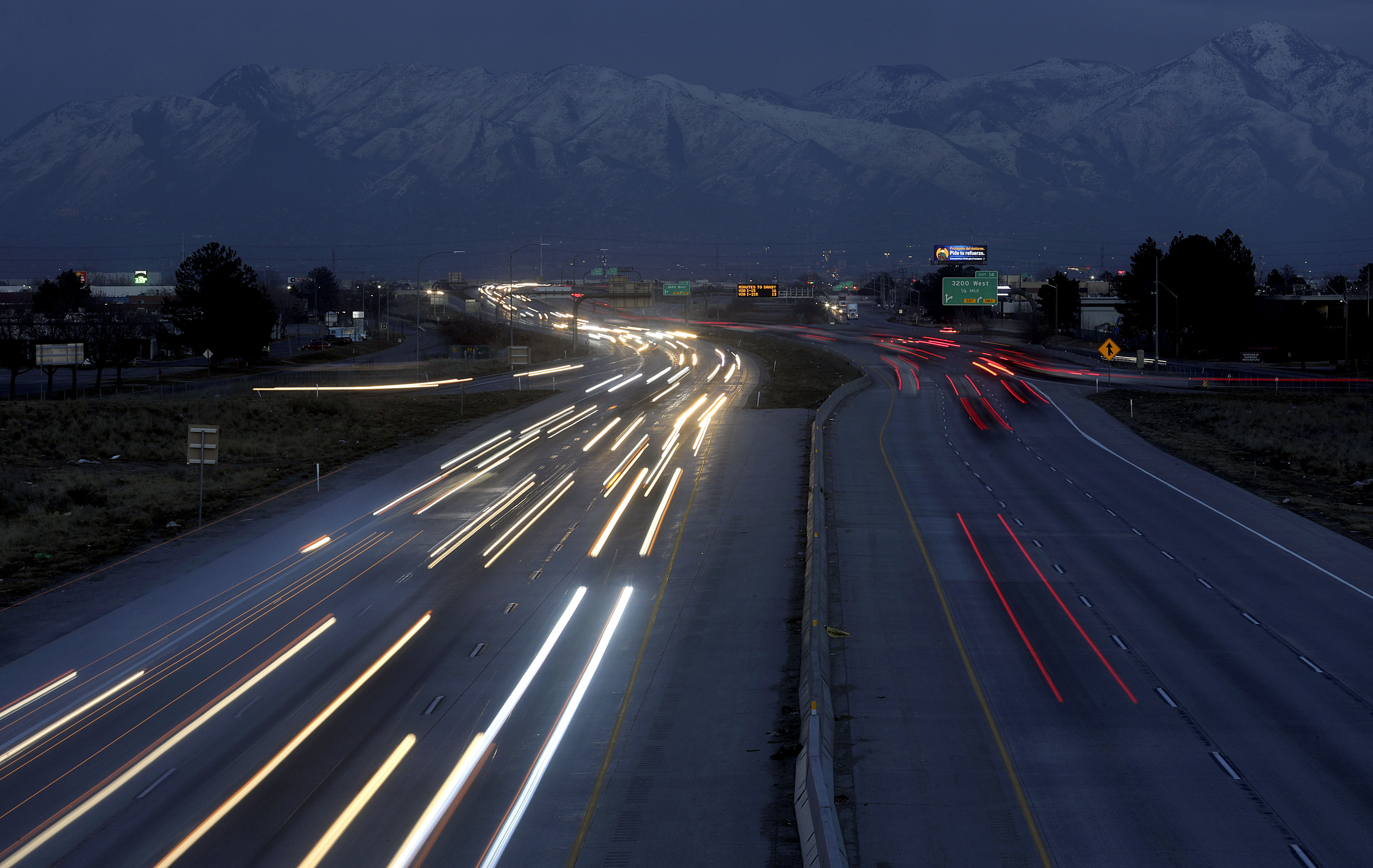 Traffic moves along state Route 201 during rush hour in Salt Lake City on Jan. 24. One of Utah's new traffic laws, which Gov. Spencer Cox approved Tuesday, will crack down on speeding.