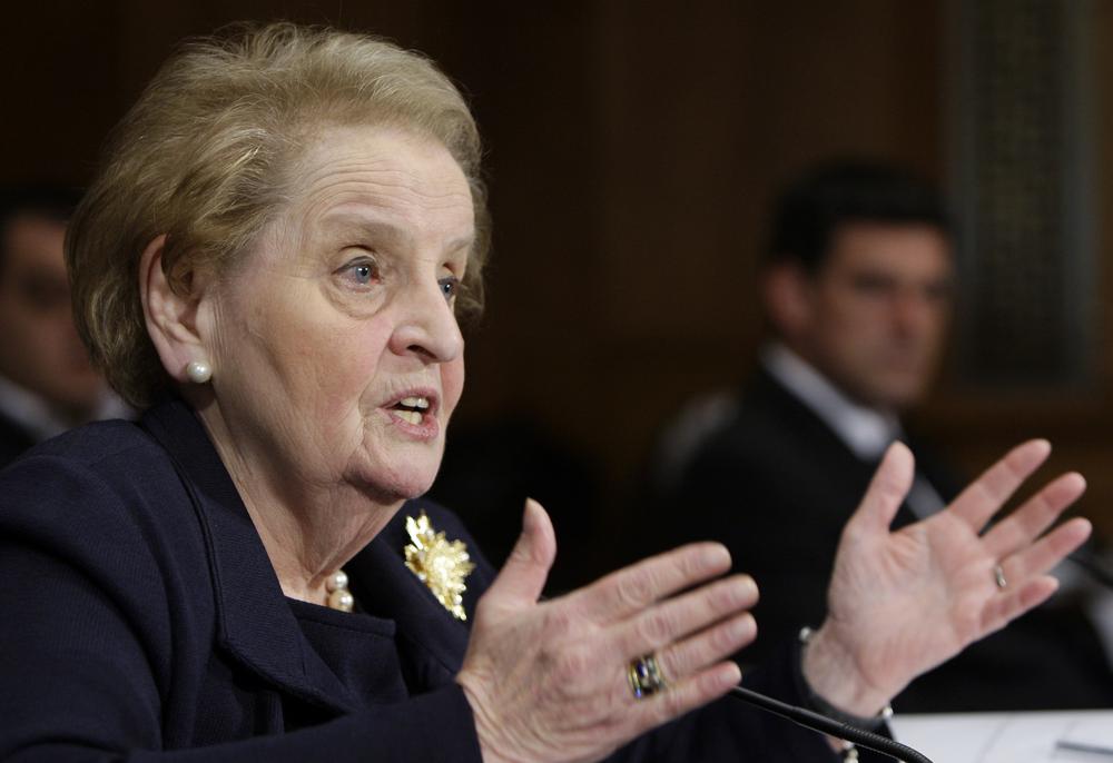 Former Secretary of State Madeleine Albright testifies on Capitol Hill in Washington, on Oct. 22, 2009, before the Senate Foreign Relations Committee hearing on NATO. Albright has died of cancer, her family said Wednesday. She was 85.