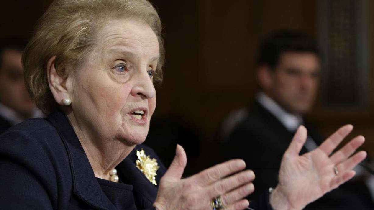 Former Secretary of State Madeleine Albright testifies on Capitol Hill in Washington, on Oct. 22, 2009, before the Senate Foreign Relations Committee hearing on NATO. Albright has died of cancer, her family said Wednesday. She was 85.