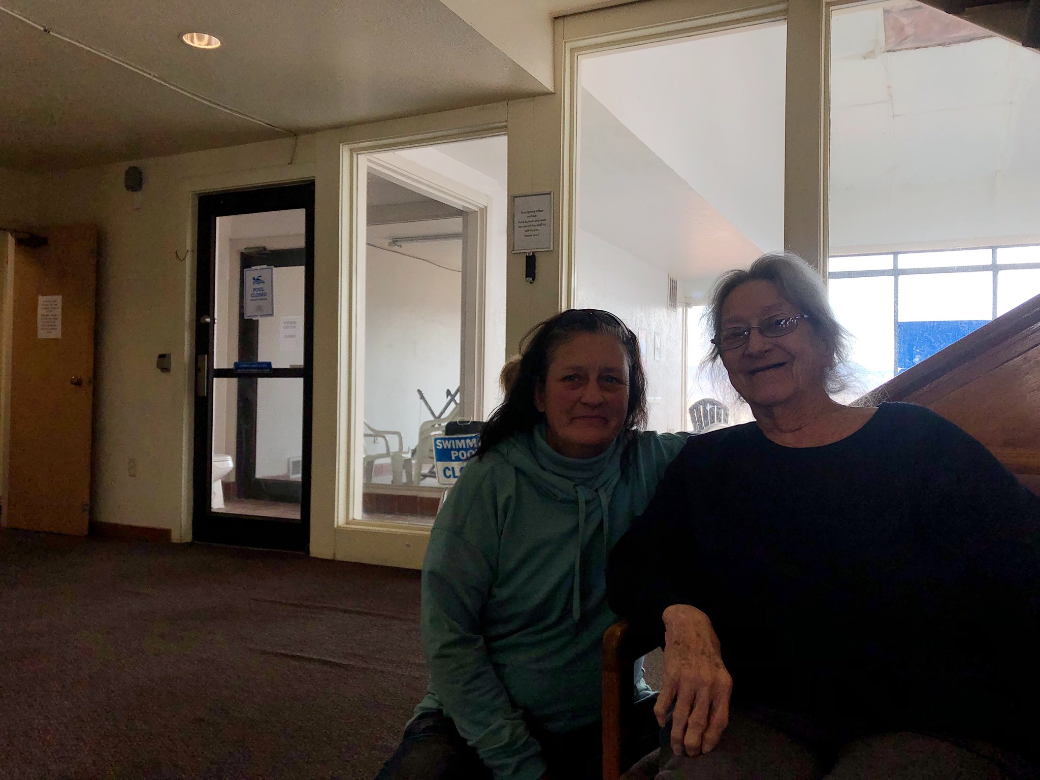 Kim Campbell sits with her mother, Karen Balch in the lobby of Ville 647 in Richfield on March 22. A new zoning ordinance adopted in October by the Richfield City Council has residents of Ville 647 fearing that they won't have a roof over their heads.