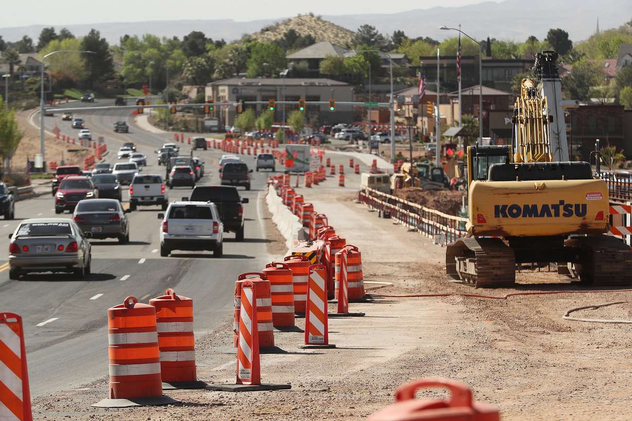 Construction continues on River Road in St. George on Thursday, April 8, 2021. St. George had the fastest-growing metro area from 2020 to 2021, according to the Census Bureau.