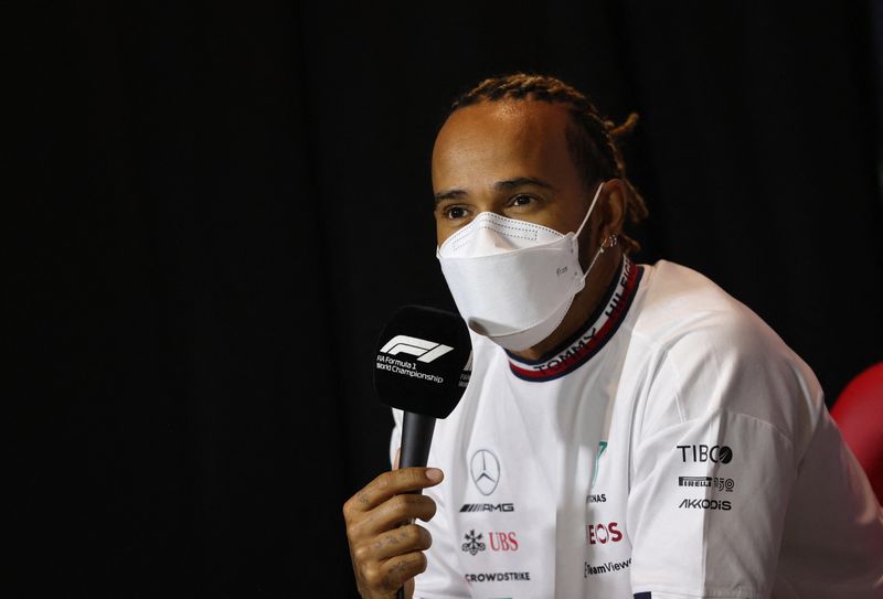 Formula One F1 - Saudi Arabia Grand Prix - Jeddah Corniche Circuit, Jeddah, Saudi Arabia - March 25, 2022 Mercedes' Lewis Hamilton during a press conference
