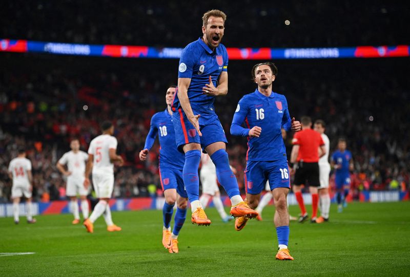 Soccer Football - International Friendly - England v Switzerland - Wembley Stadium, London, Britain - March 26, 2022  England's Harry Kane celebrates scoring their second goal