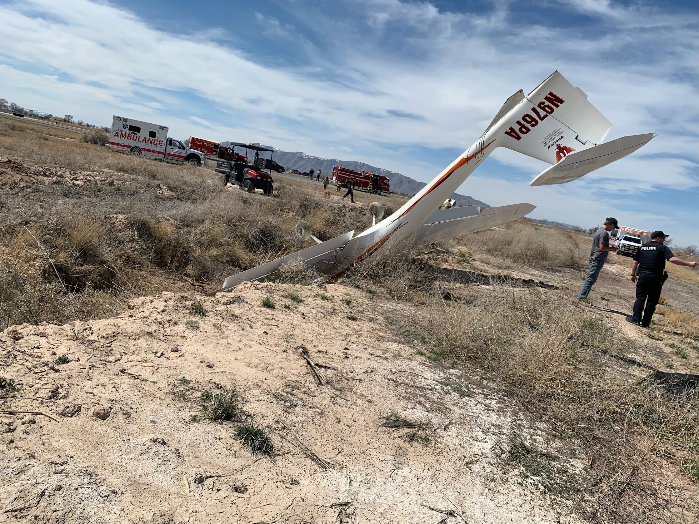 Two men in their 20s were transported to the hospital with minor injuries after a small airplane crash in Spanish Fork.