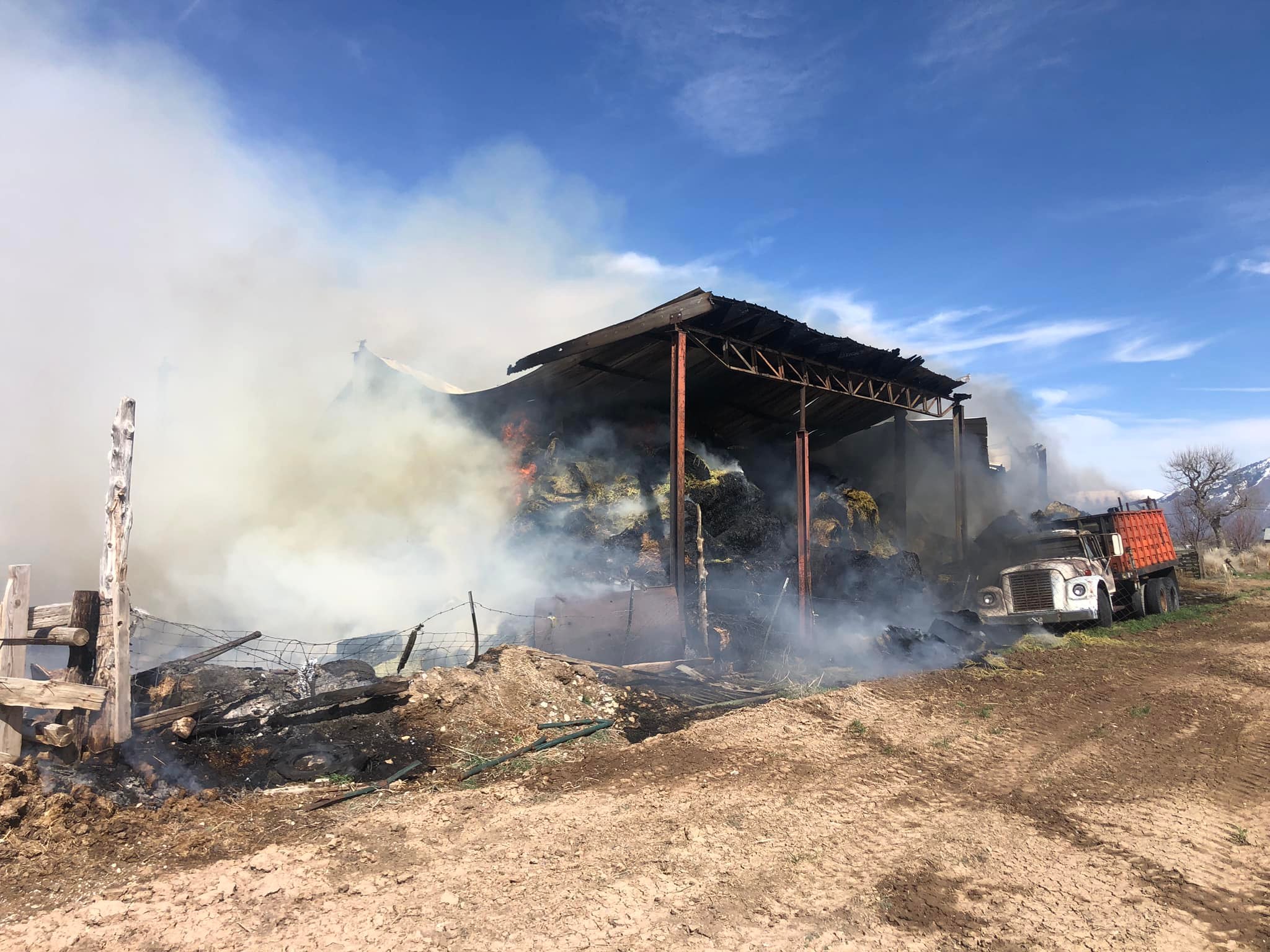 A fire in Utah County caused minor injuries Saturday and resulted in the loss of about 300 tons of hay. 