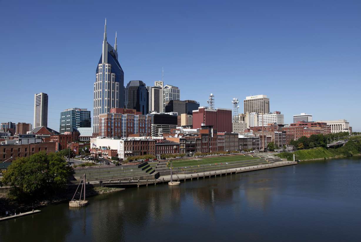 The downtown area of Nashville, Tenn., and the Cumberland River are shown on Sept. 27, 2011. Republicans are deciding whether to nominate their 2024 presidential candidate in Milwaukee, the largest Democratic stronghold in battleground Wisconsin, or in Nashville, a blue city in a deep red state.
