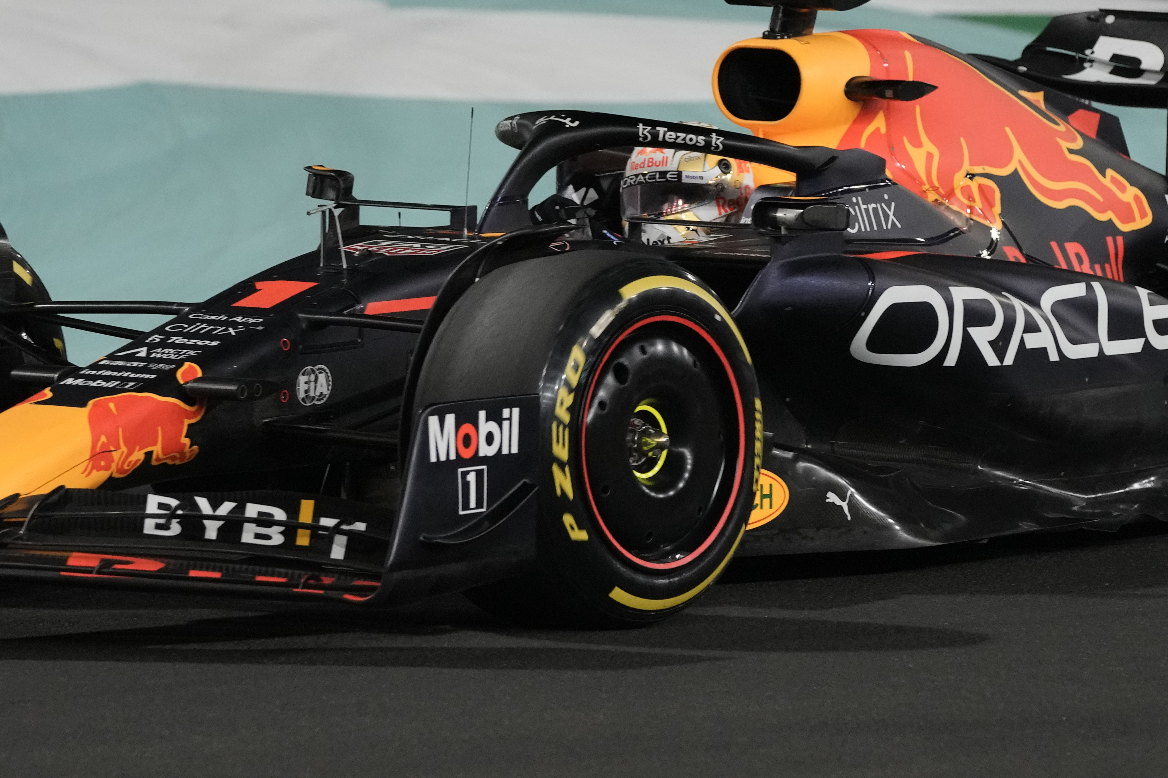 Red Bull driver Max Verstappen of the Netherlands steers his car during the Formula One Grand Prix it in Jiddah, Saudi Arabia, Sunday, March 27, 2022.