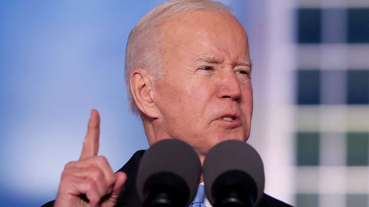 President Joe Biden speaks in Warsaw, Poland, Saturday. Biden is making a record peacetime national defense budget request of $813 billion boasts a 4.6% pay raise for troops and the largest research and development budget in history,