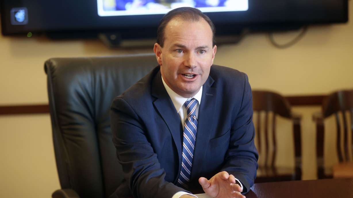 Sen. Mike Lee, R-Utah, meets with members of the state Senate Minority Caucus at the Capitol in Salt Lake City on Feb. 22. The Republican Party primary election for U.S. Senate doesn’t appear to be shaping up as much of a contest. One candidate, incumbent Sen. Mike Lee, is running away from the field, according to a new Deseret News/Hinckley Institute of Politics poll.