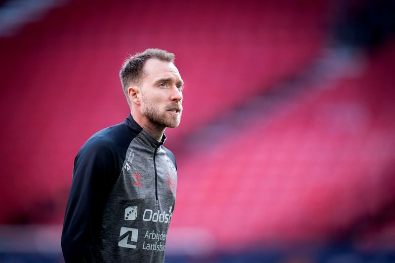 Soccer Football - Denmark Training - Copenhagen, Denmark - March 28, 2022 Denmark's Christian Eriksen during training Liselotte Sabroe/Ritzau Scanpix via REUTERS