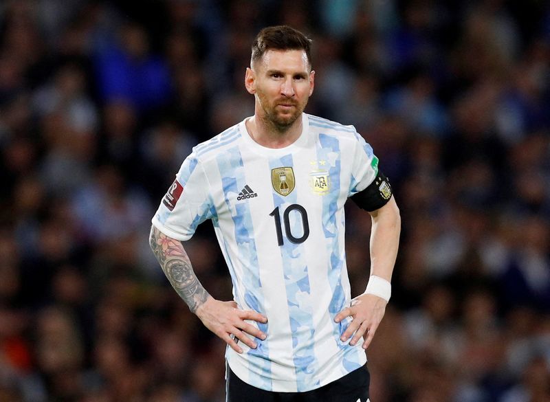 FILE PHOTO: Soccer Football - South American Qualifiers - Argentina v Venezuela - Estadio La Bombonera, Buenos Aires, Argentina - March 25, 2022 Argentina's Lionel Messi reacts