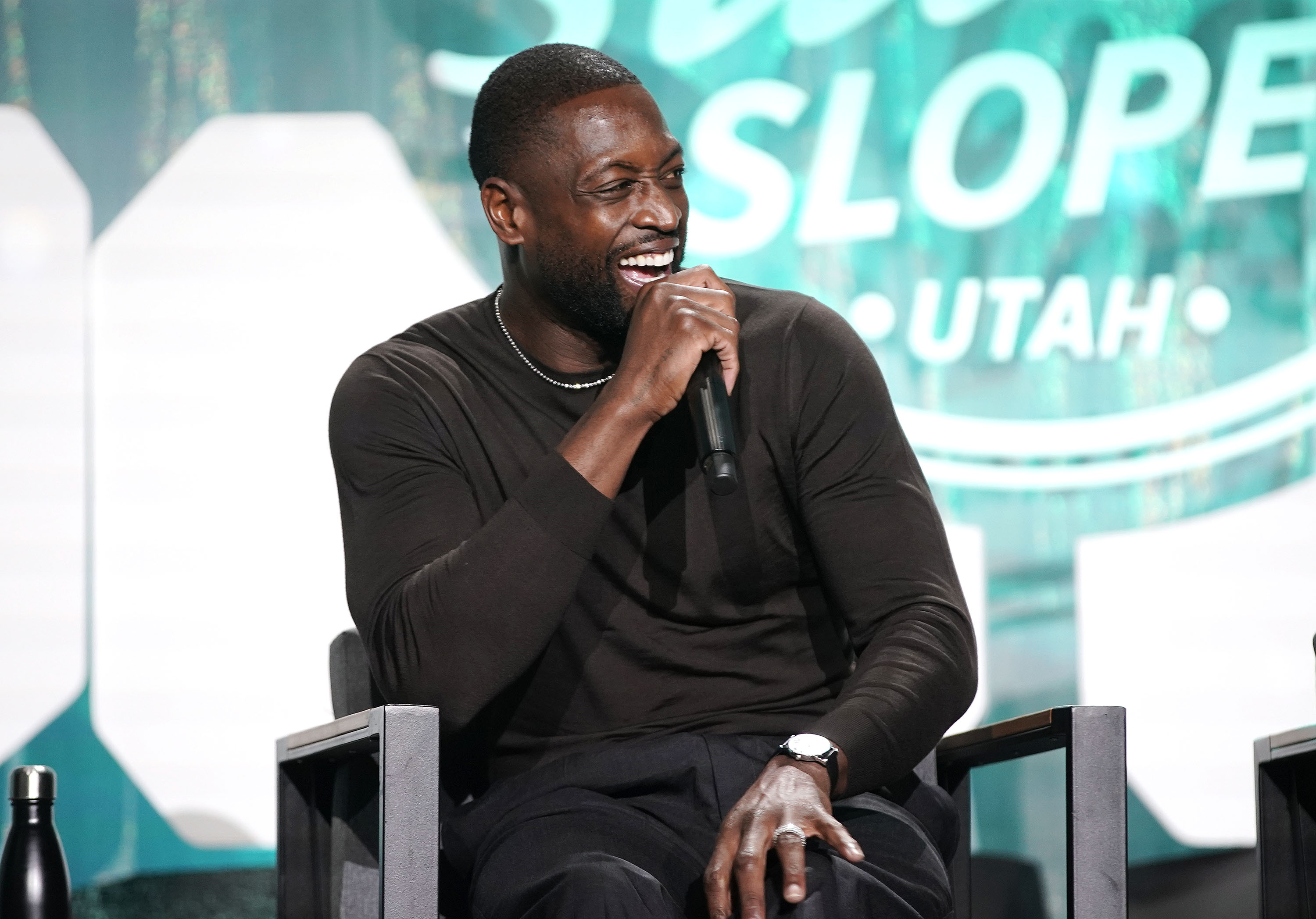 Dwyane Wade, part owner of the Utah Jazz, talks during the Silicon Slopes Summit in Salt Lake City on Wednesday, Oct. 13, 2021.