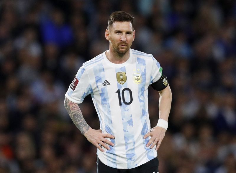Soccer Football - South American Qualifiers - Argentina v Venezuela - Estadio La Bombonera, Buenos Aires, Argentina - March 25, 2022 Argentina's Lionel Messi reacts