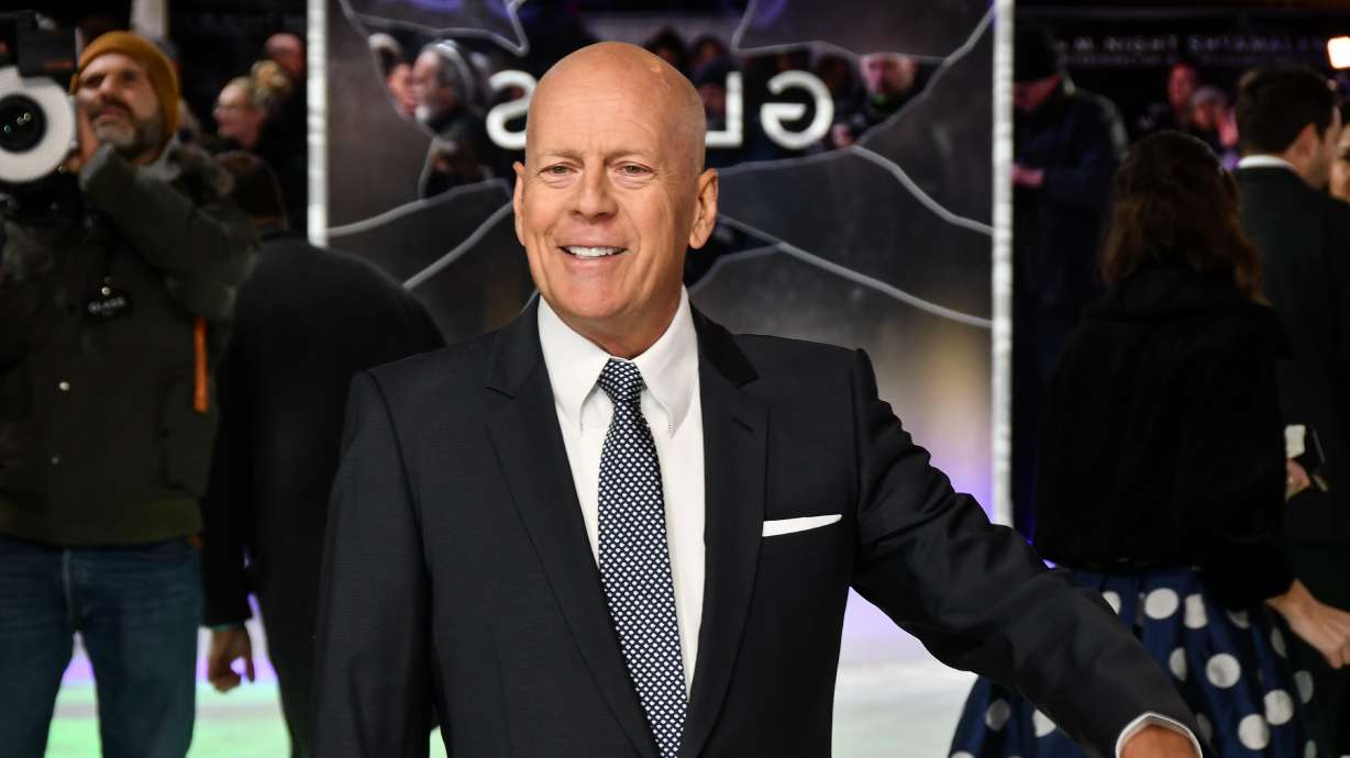 Bruce Willis attends the premier of Glass January 9, 2019, London. Wills is stepping away from acting after a diagnosis of aphasia, a condition that causes loss of the ability to understand or express speech, his family announced Wednesday.