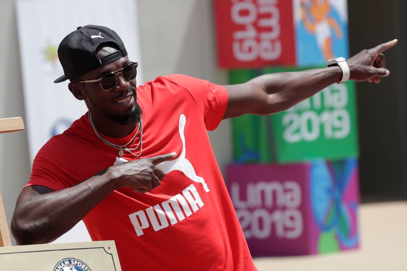 Usain Bolt visits the remodeled Atletico de la VIDENA Stadium for the 2019 Pan American Games, Peru April 3, 2019