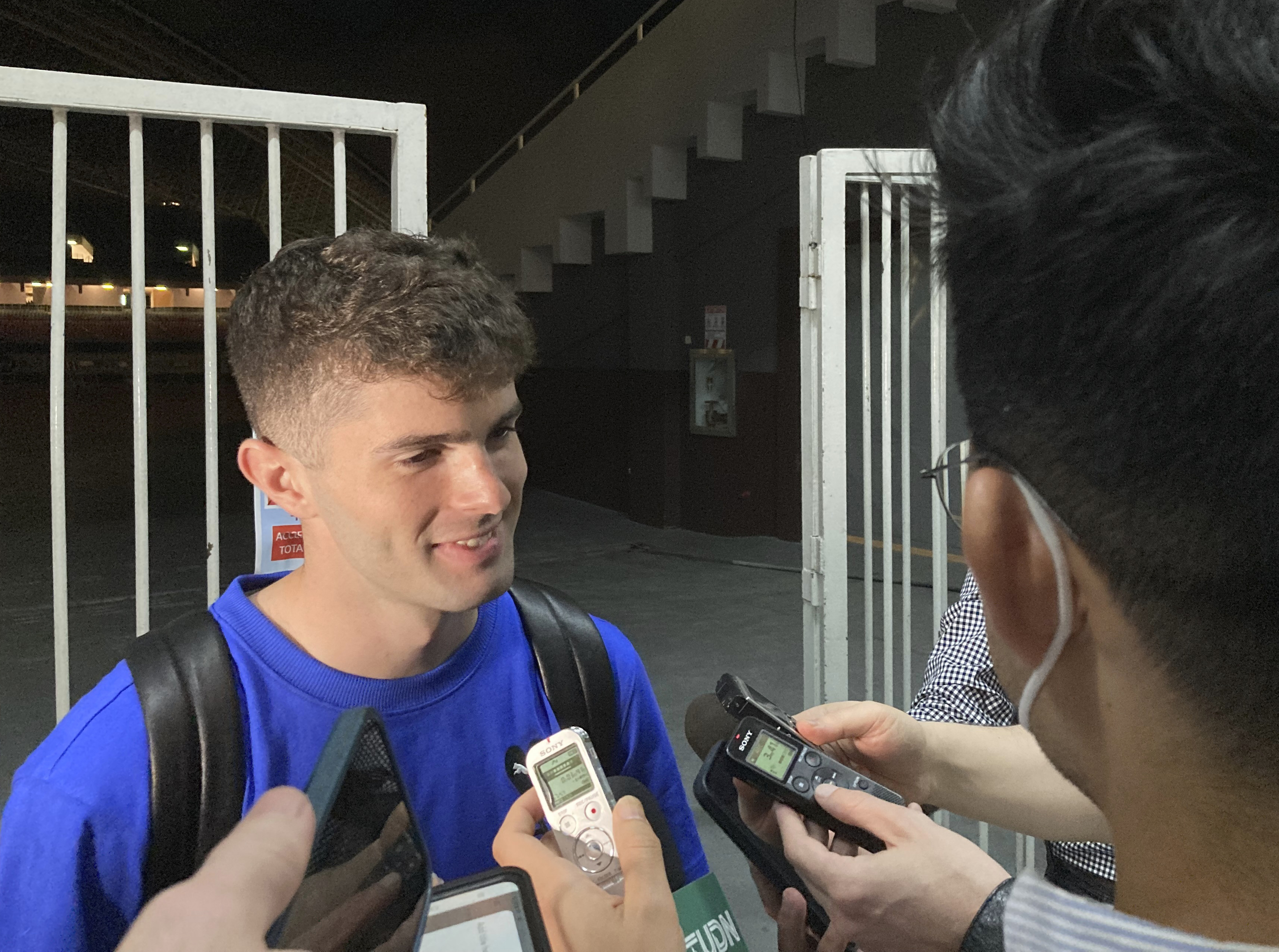 United States' Christian Pulisic talks to reporters after the team clinched a 2022 soccer World Cup berth Wednesday, March 30, 2022, in San Jose, Costa Rica. 