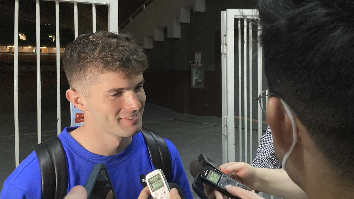 United States' Christian Pulisic talks to reporters after the team clinched a 2022 soccer World Cup berth Wednesday, March 30, 2022, in San Jose, Costa Rica.